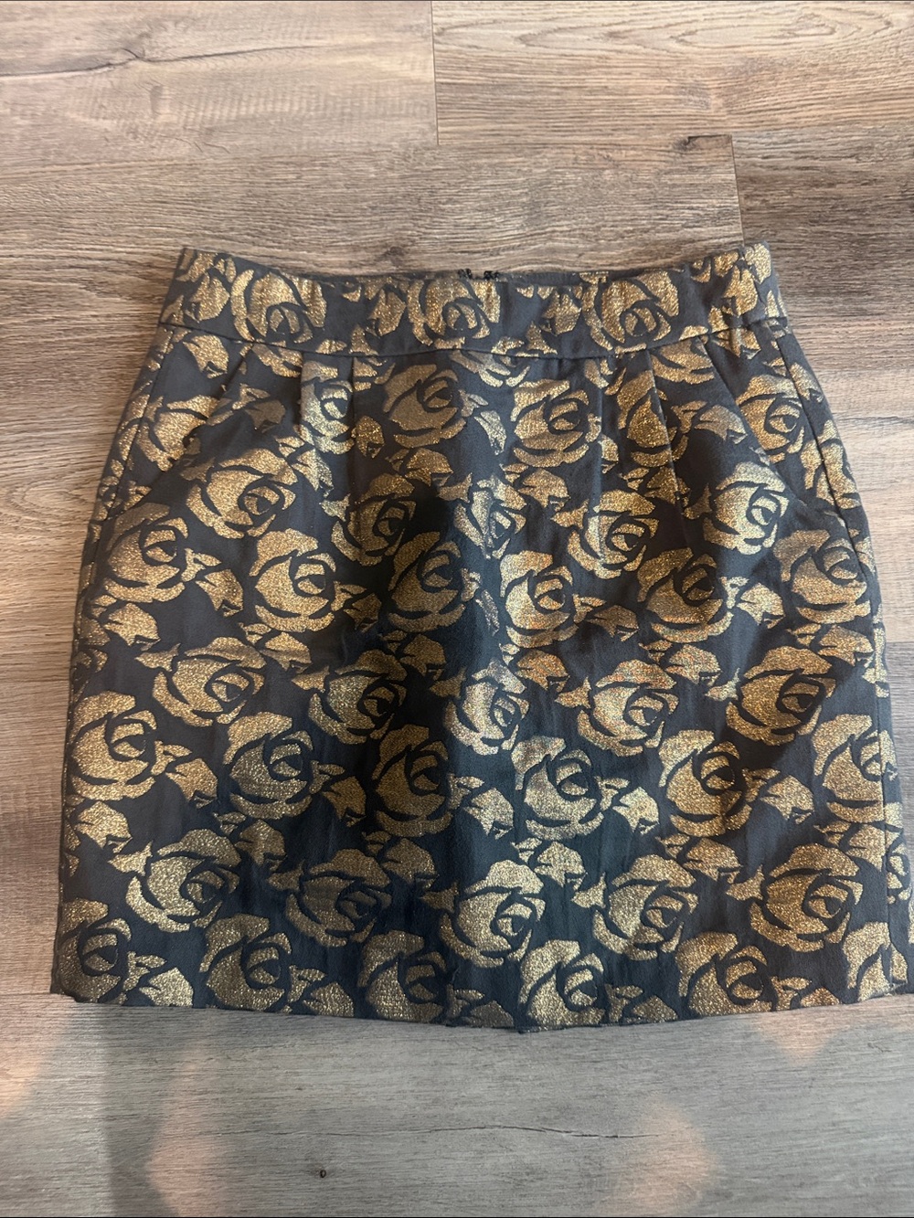 LOFT Black Mini Skirt with Gold Rose Jacquard